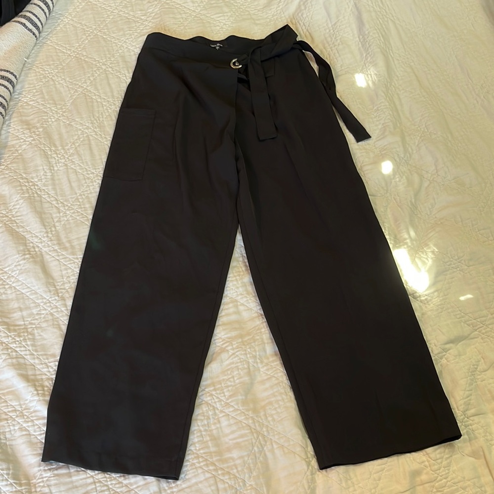 Wide leg black trouser with wrap tie front size large
